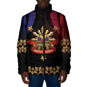 Personalized Haiti And Philippines Padded Jacket Haitian Filipino Heritage Crest