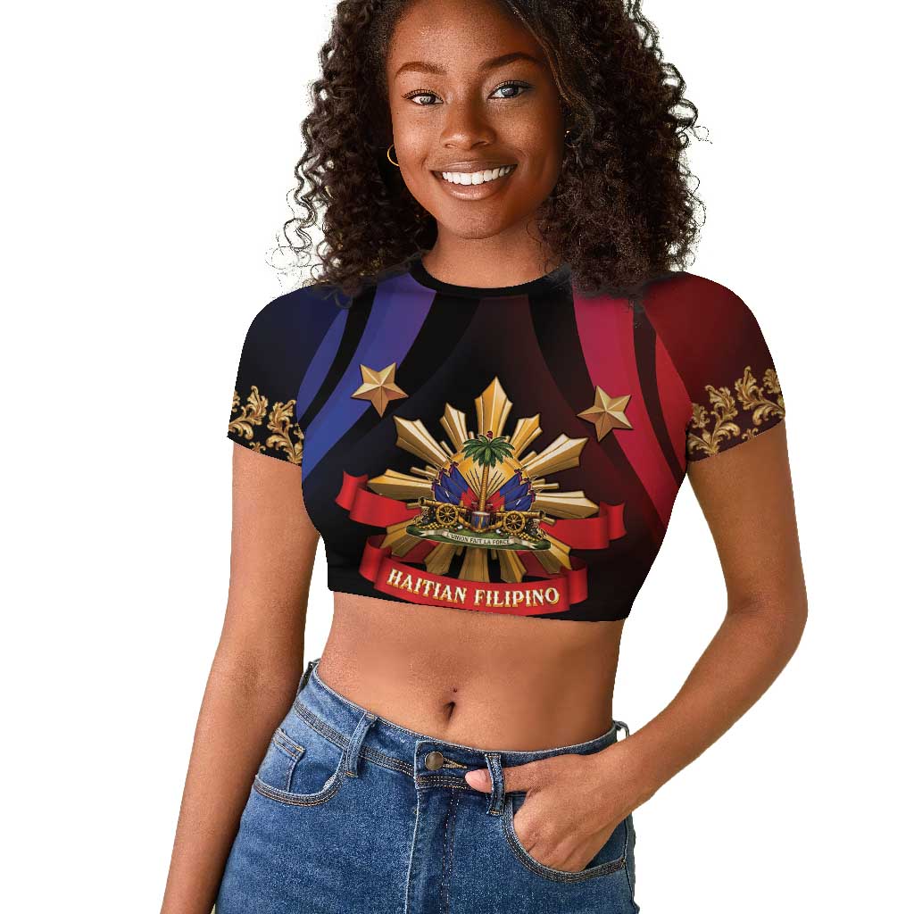 Personalized Haiti And Philippines Raglan Cropped T shirt Haitian Filipino Heritage Crest