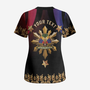 Personalized Haiti And Philippines Scrub Top Haitian Filipino Heritage Crest