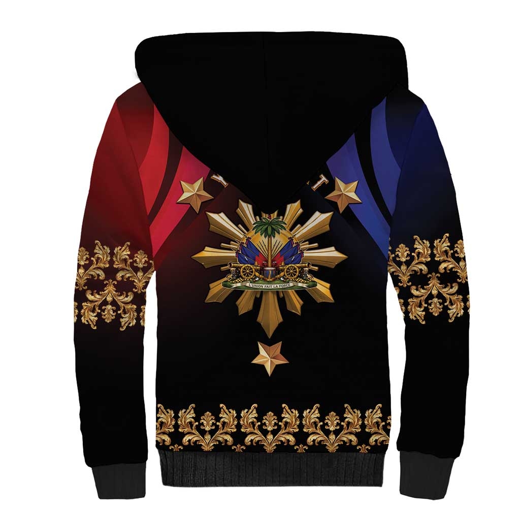 Personalized Haiti And Philippines Sherpa Hoodie Haitian Filipino Heritage Crest