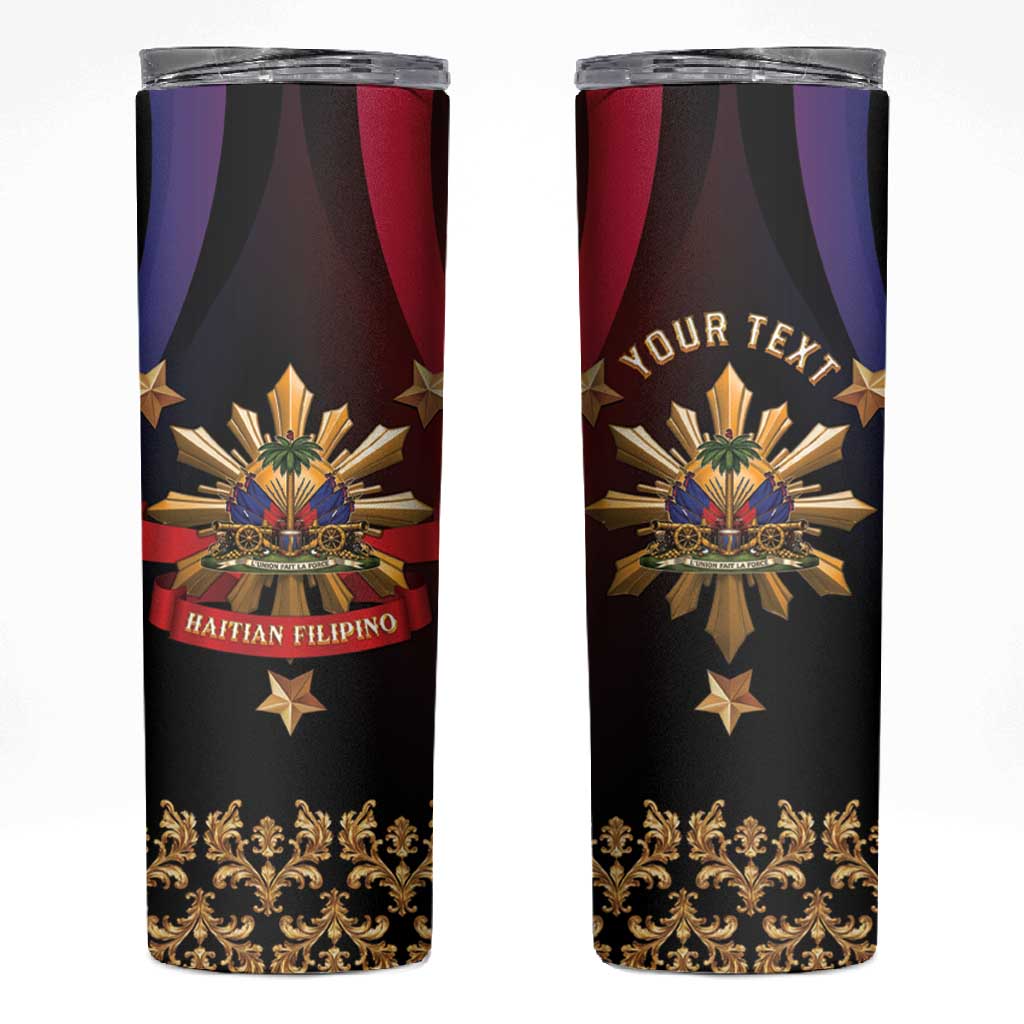 Personalized Haiti And Philippines Skinny Tumbler Haitian Filipino Heritage Crest
