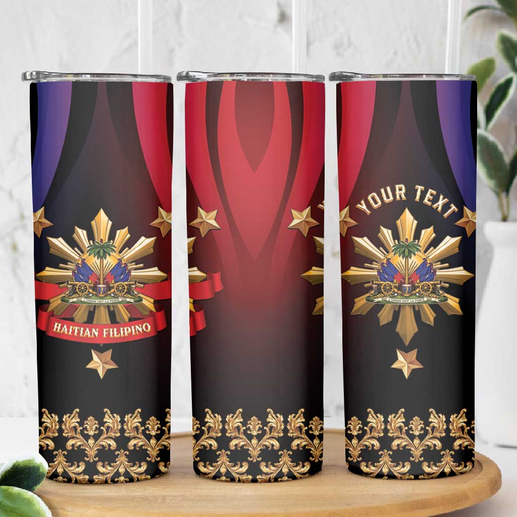 Personalized Haiti And Philippines Skinny Tumbler Haitian Filipino Heritage Crest