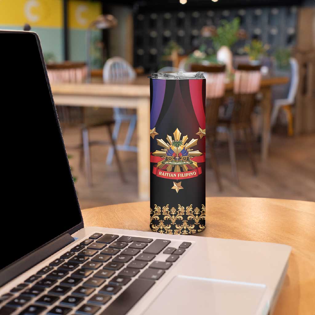 Personalized Haiti And Philippines Skinny Tumbler Haitian Filipino Heritage Crest