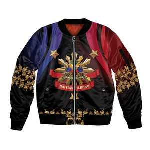 Personalized Haiti And Philippines Sleeve Zip Bomber Jacket Haitian Filipino Heritage Crest
