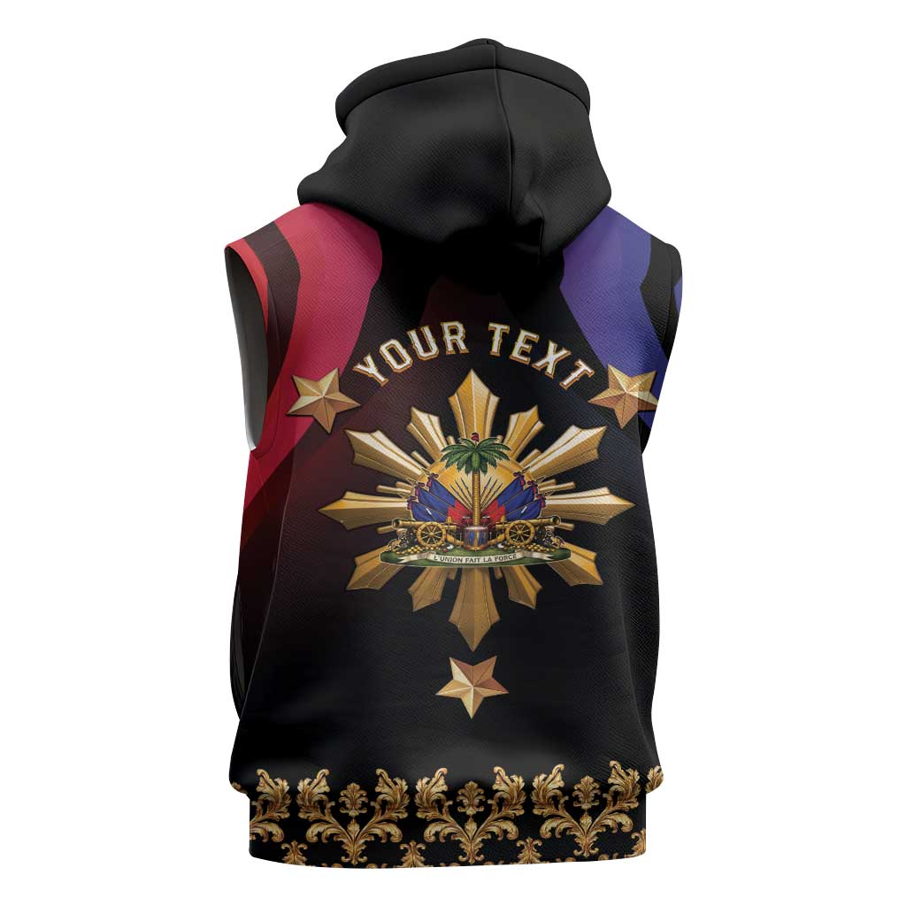 Personalized Haiti And Philippines Sleeveless Hoodie Haitian Filipino Heritage Crest