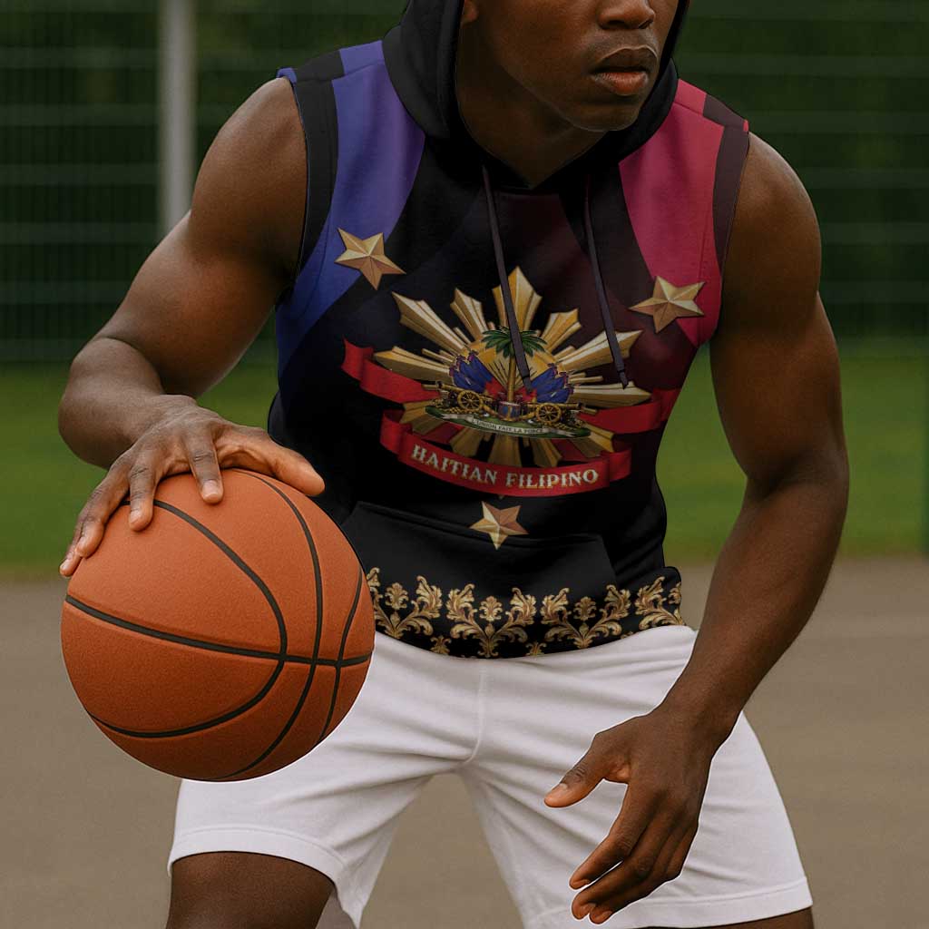Personalized Haiti And Philippines Sleeveless Hoodie Haitian Filipino Heritage Crest