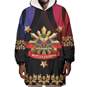Personalized Haiti And Philippines Wearable Blanket Hoodie Haitian Filipino Heritage Crest