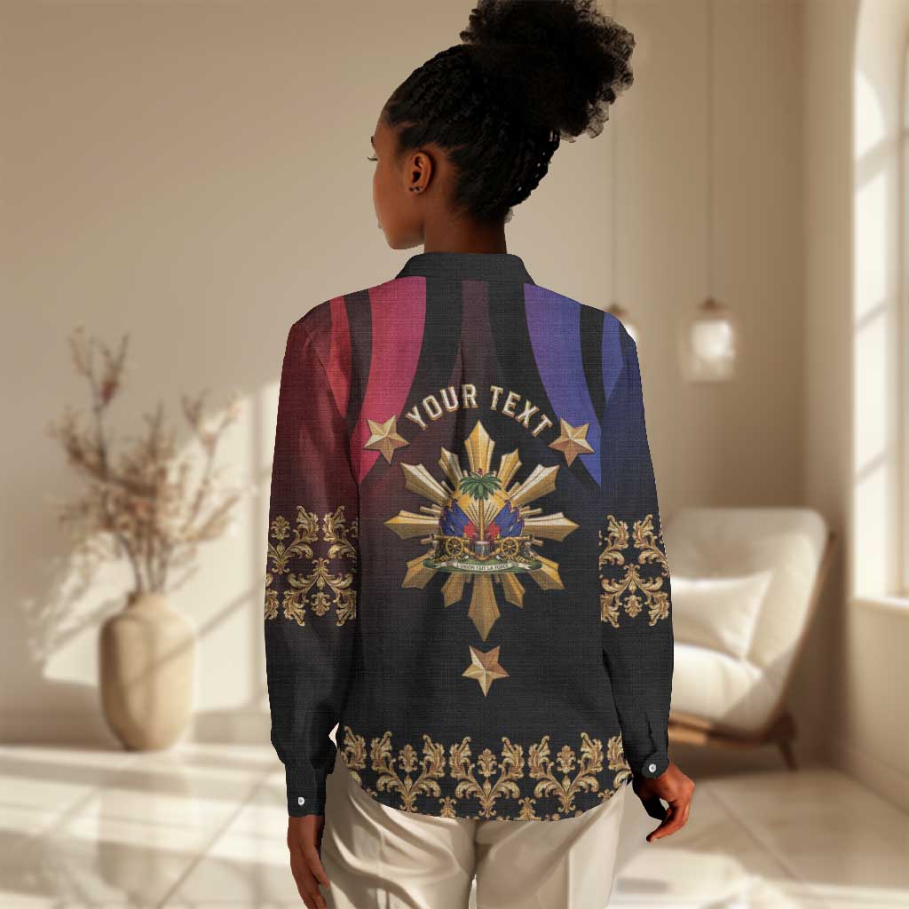 Personalized Haiti And Philippines Women Casual Shirt Haitian Filipino Heritage Crest