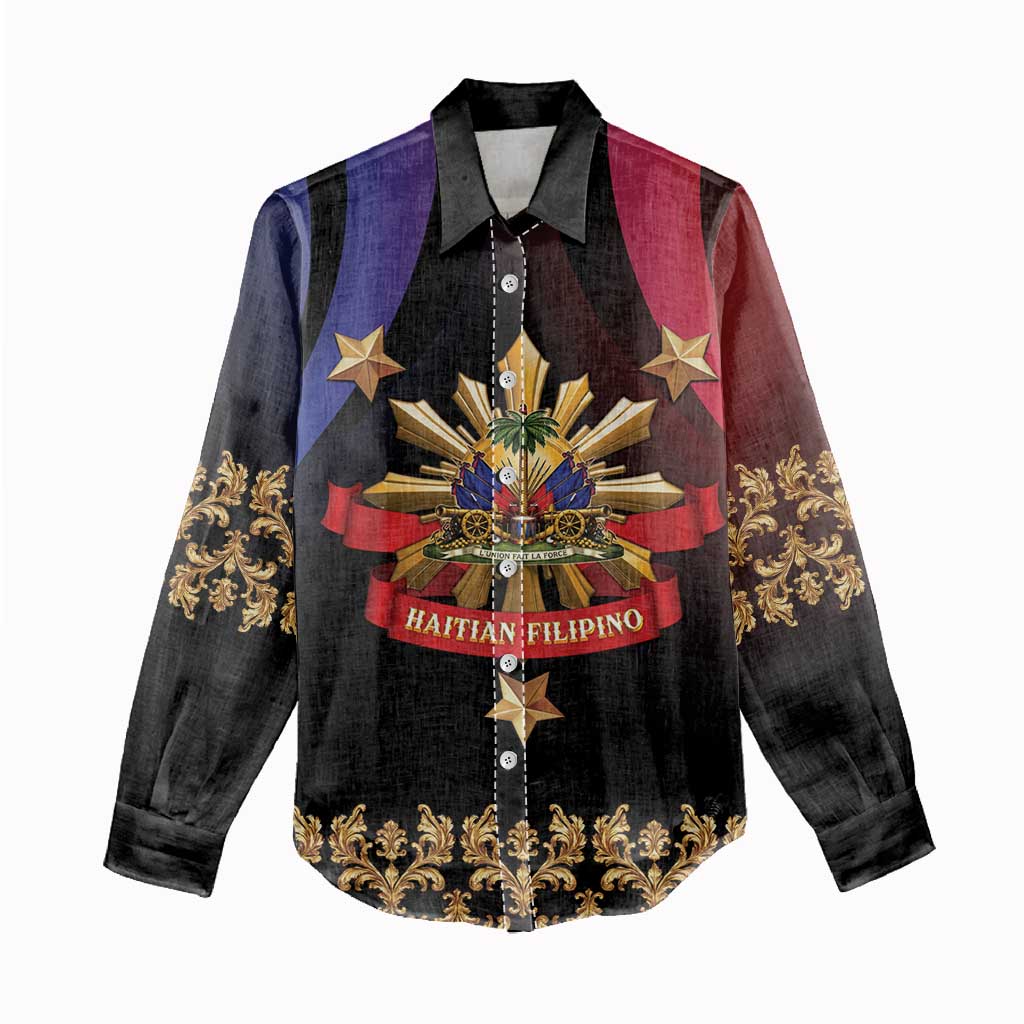 Personalized Haiti And Philippines Women Casual Shirt Haitian Filipino Heritage Crest