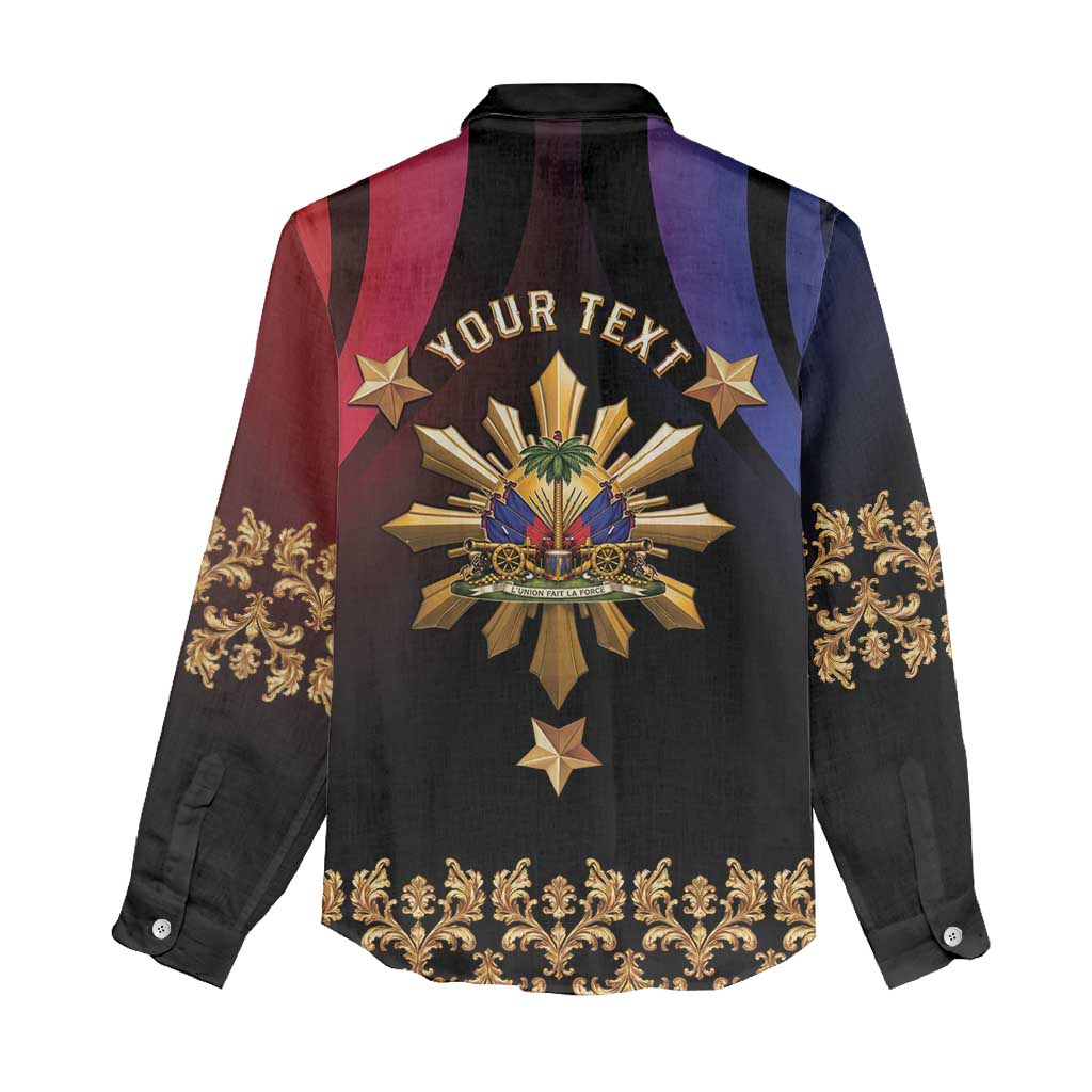 Personalized Haiti And Philippines Women Casual Shirt Haitian Filipino Heritage Crest
