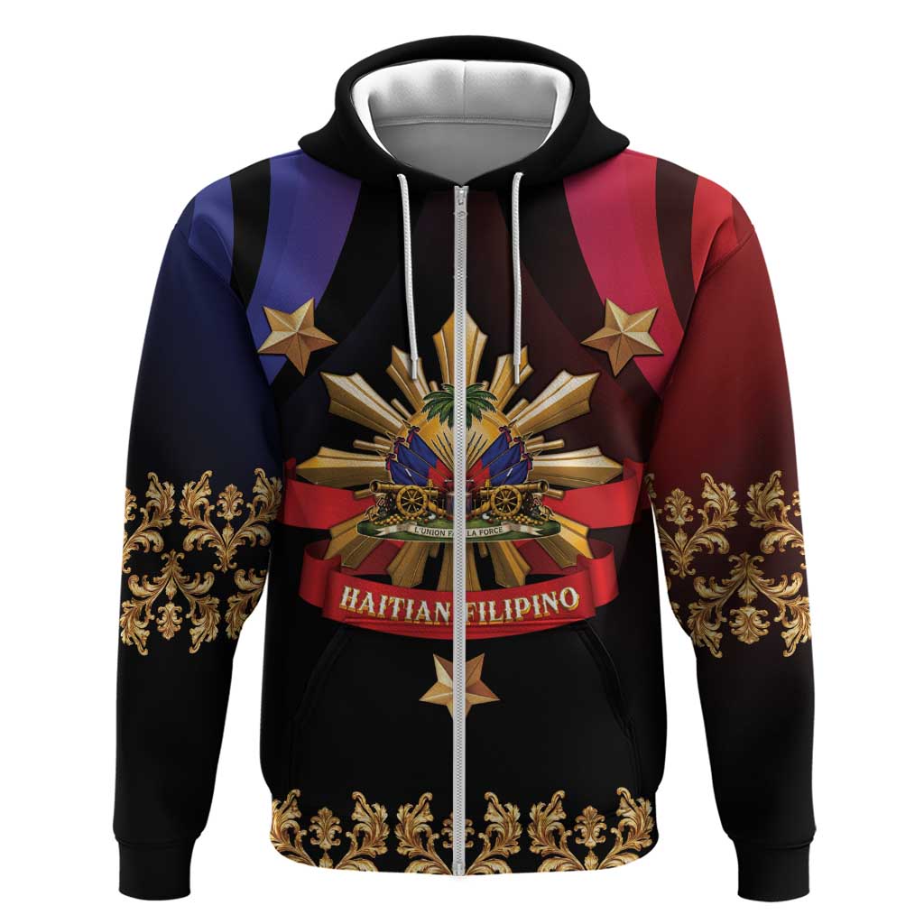 Personalized Haiti And Philippines Zip Hoodie Haitian Filipino Heritage Crest