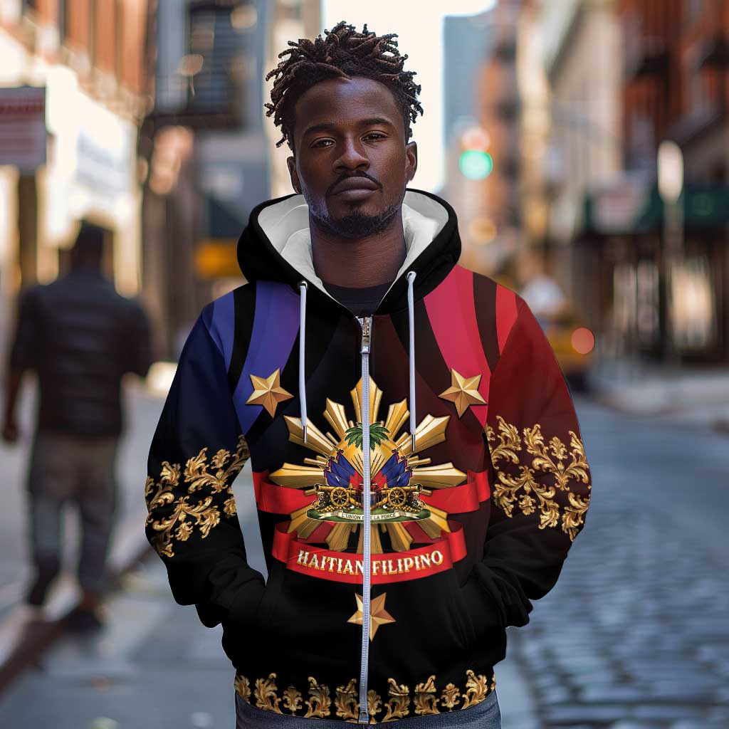 Personalized Haiti And Philippines Zip Hoodie Haitian Filipino Heritage Crest