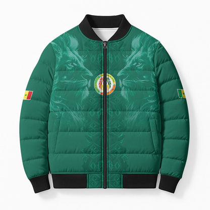 Custom Senegal Football Bomber Puffer Jacket Lions Of Teranga Sporty Style