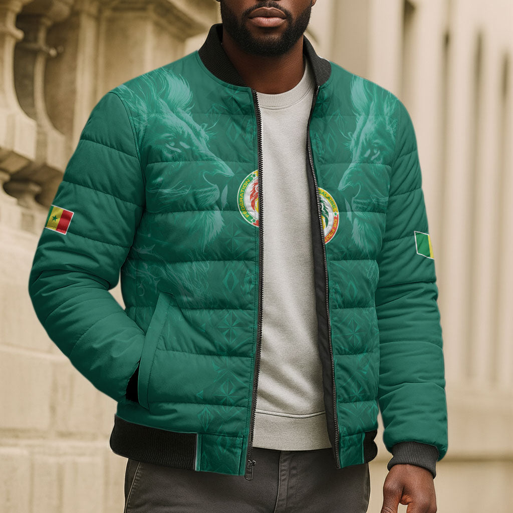 Custom Senegal Football Bomber Puffer Jacket Lions Of Teranga Sporty Style