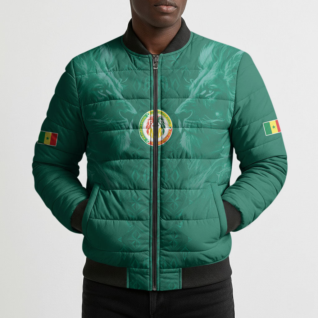 Custom Senegal Football Bomber Puffer Jacket Lions Of Teranga Sporty Style
