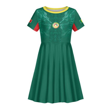 Custom Senegal Football Kid Short Sleeve Dress Lions Of Teranga Sporty Style