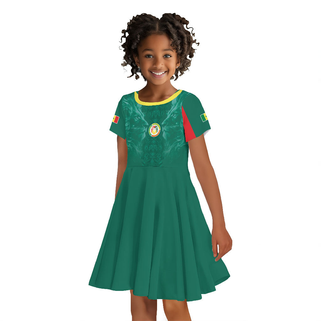 Custom Senegal Football Kid Short Sleeve Dress Lions Of Teranga Sporty Style