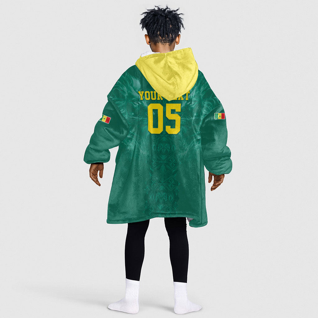 Custom Senegal Football Kid Wearable Blanket Hoodie Lions Of Teranga Sporty Style
