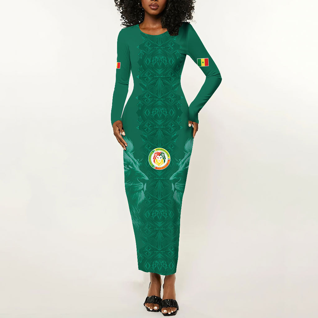 Custom Senegal Football Long Sleeve Bodycon Dress Lions Of Teranga Sporty Style