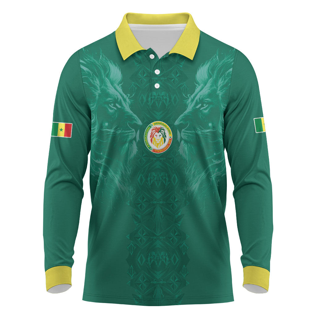 Custom Senegal Football Long Sleeve Polo Shirt Lions Of Teranga Sporty Style