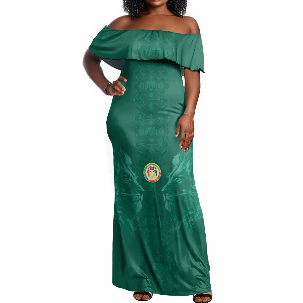 Custom Senegal Football Off Shoulder Maxi Dress Lions Of Teranga Sporty Style