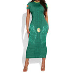 Custom Senegal Football Short Sleeve Bodycon Dress Lions Of Teranga Sporty Style