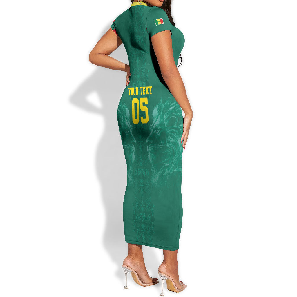 Custom Senegal Football Short Sleeve Bodycon Dress Lions Of Teranga Sporty Style