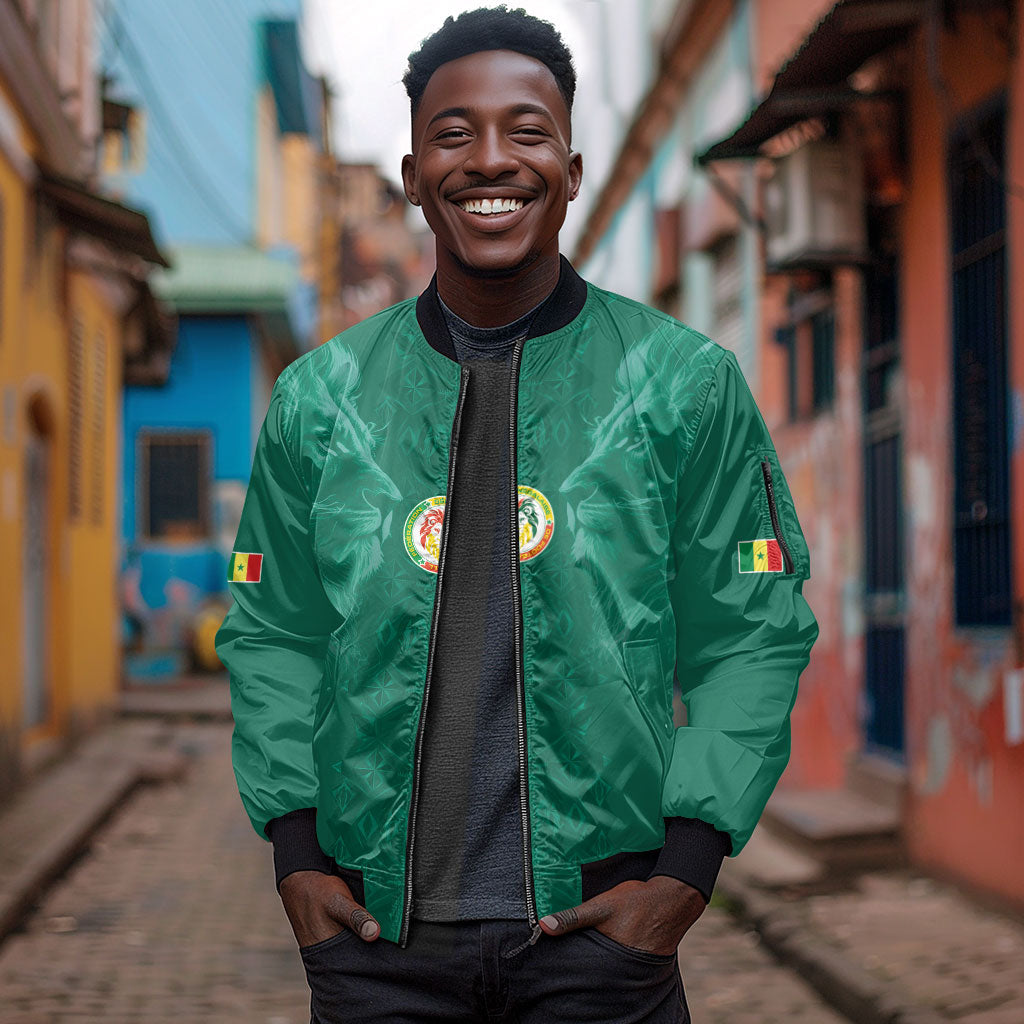Custom Senegal Football Sleeve Zip Bomber Jacket Lions Of Teranga Sporty Style