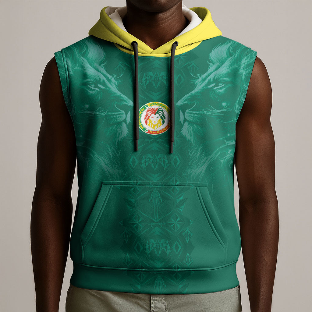 Custom Senegal Football Sleeveless Hoodie Lions Of Teranga Sporty Style