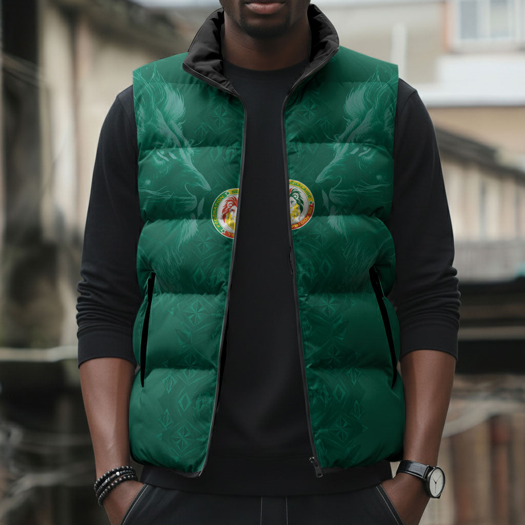 Custom Senegal Football Sleeveless Puffer Jacket Lions Of Teranga Sporty Style