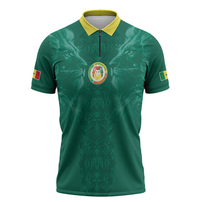 Custom Senegal Football Zipper Polo Shirt Lions Of Teranga Sporty Style