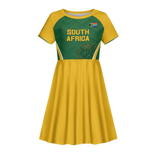 Custom South Africa Cricket Kid Short Sleeve Dress Go Champions Protea Pattern