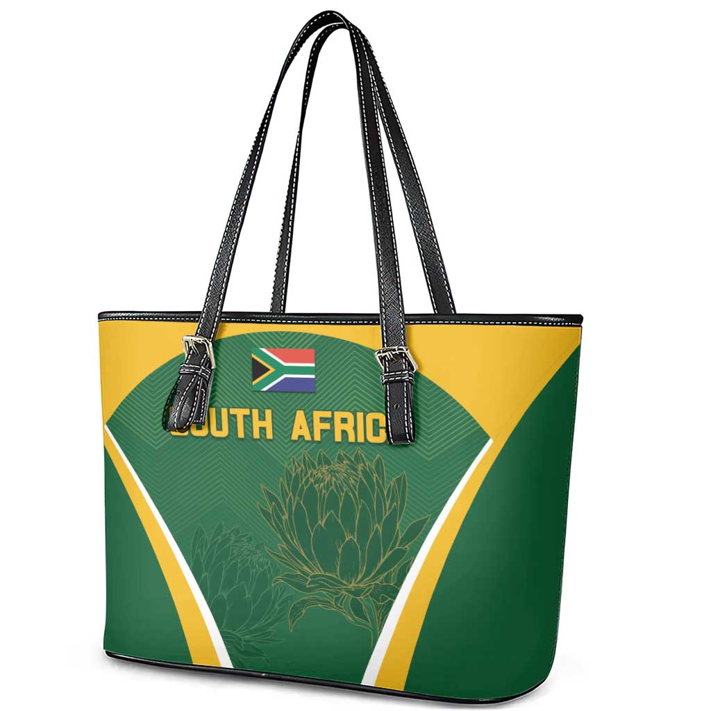 South Africa Cricket Leather Tote Bag Go Champions Protea Pattern