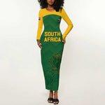 Custom South Africa Cricket Long Sleeve Bodycon Dress Go Champions Protea Pattern LT05