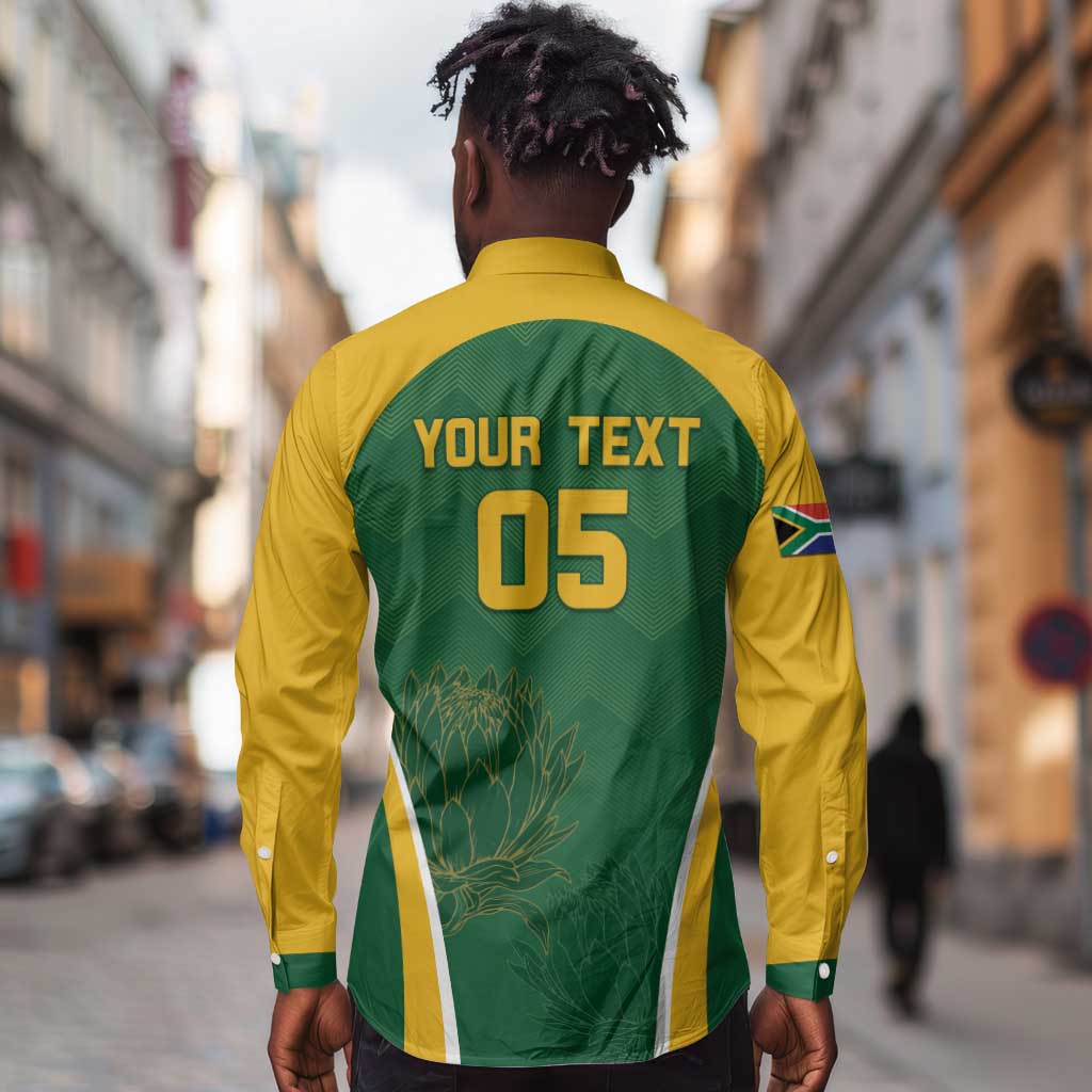 Custom South Africa Cricket Long Sleeve Button Shirt Go Champions Protea Pattern