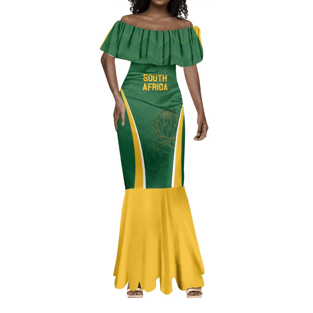Custom South Africa Cricket Mermaid Dress Go Champions Protea Pattern
