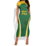 Custom South Africa Cricket Short Sleeve Bodycon Dress Go Champions Protea Pattern LT05