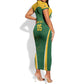 Custom South Africa Cricket Short Sleeve Bodycon Dress Go Champions Protea Pattern LT05