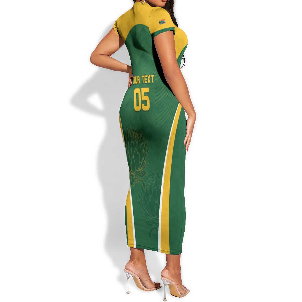 Custom South Africa Cricket Short Sleeve Bodycon Dress Go Champions Protea Pattern LT05