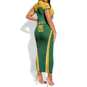 Custom South Africa Cricket Short Sleeve Bodycon Dress Go Champions Protea Pattern LT05