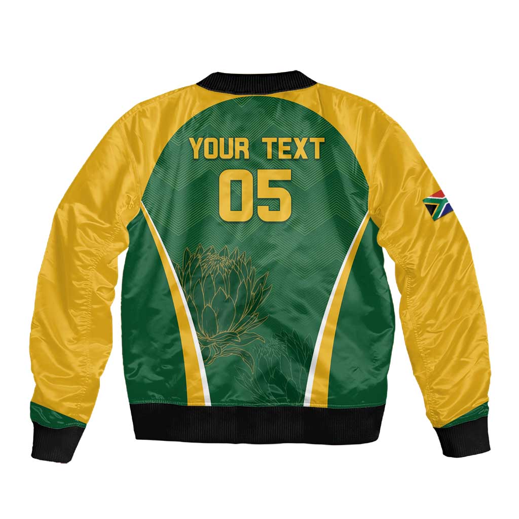 Custom South Africa Cricket Sleeve Zip Bomber Jacket Go Champions Protea Pattern