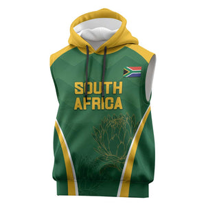 Custom South Africa Cricket Sleeveless Hoodie Go Champions Protea Pattern - African Pride
