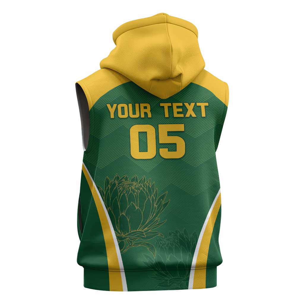 Custom South Africa Cricket Sleeveless Hoodie Go Champions Protea Pattern - African Pride