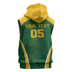 Custom South Africa Cricket Sleeveless Hoodie Go Champions Protea Pattern - African Pride