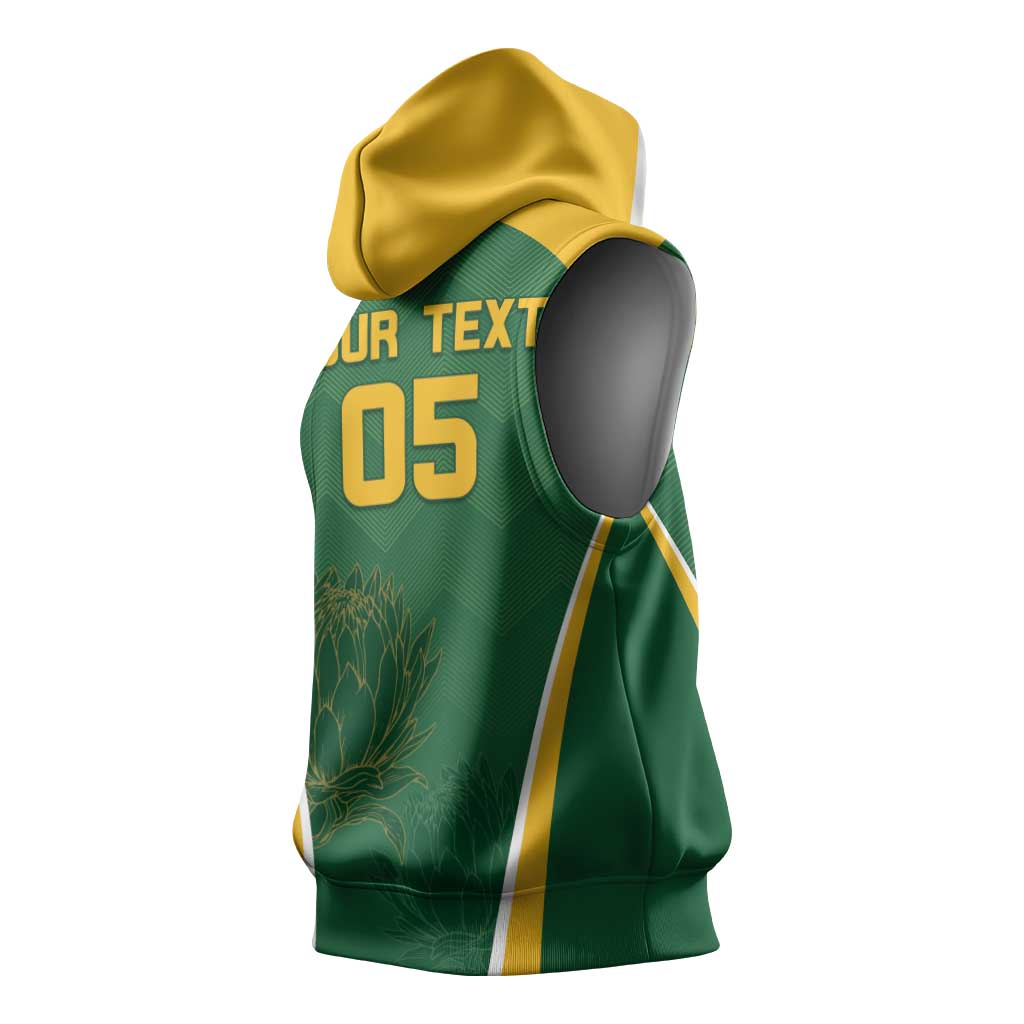 Custom South Africa Cricket Sleeveless Hoodie Go Champions Protea Pattern - African Pride