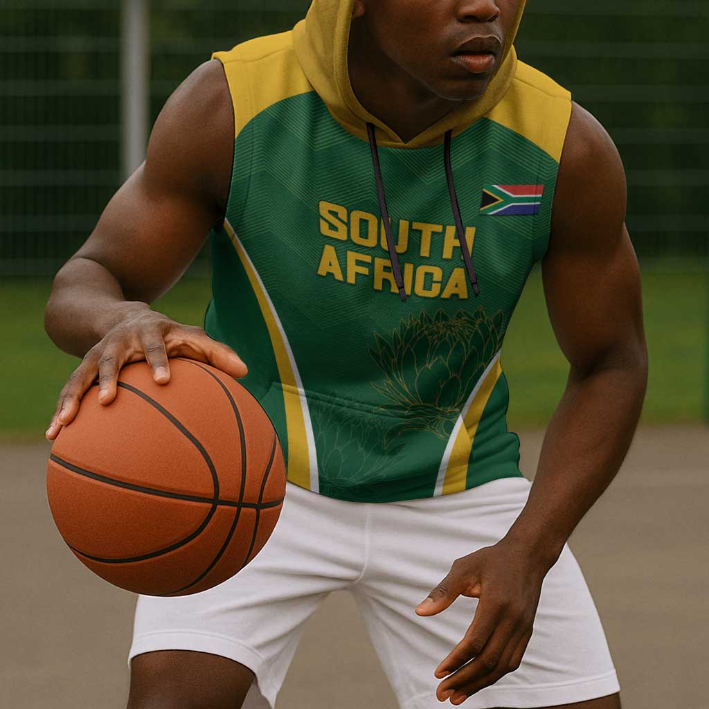 Custom South Africa Cricket Sleeveless Hoodie Go Champions Protea Pattern - African Pride