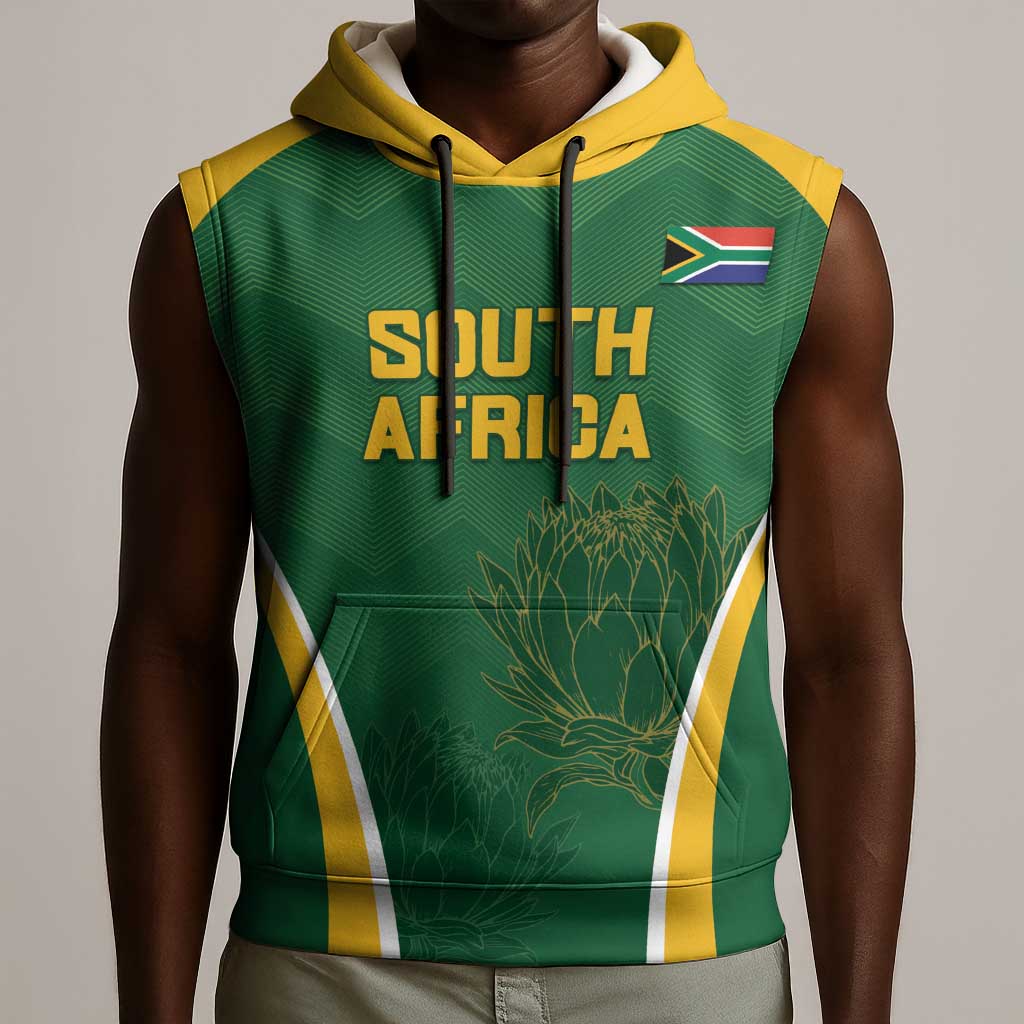 Custom South Africa Cricket Sleeveless Hoodie Go Champions Protea Pattern - African Pride