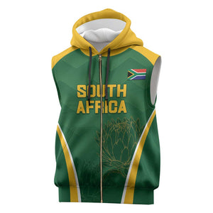 Custom South Africa Cricket Sleeveless Zip Hoodie Go Champions Protea Pattern - African Pride