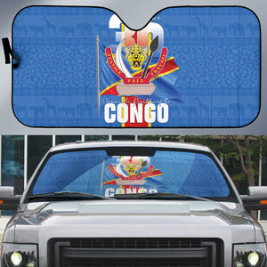 DR Congo Independence Day Auto Sun Shade Leopard Pattern With Coat Of Arms