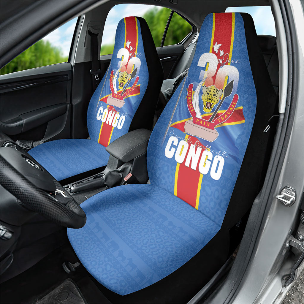DR Congo Independence Day Car Seat Cover Leopard Pattern With Coat Of Arms